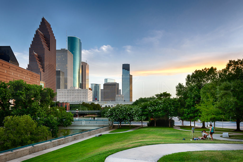 Houston Skyline Painter with Dog HoustonSkylineSunsetPainter_Signature.psd Houston Commercial Architectural Photographer Dee Zunker