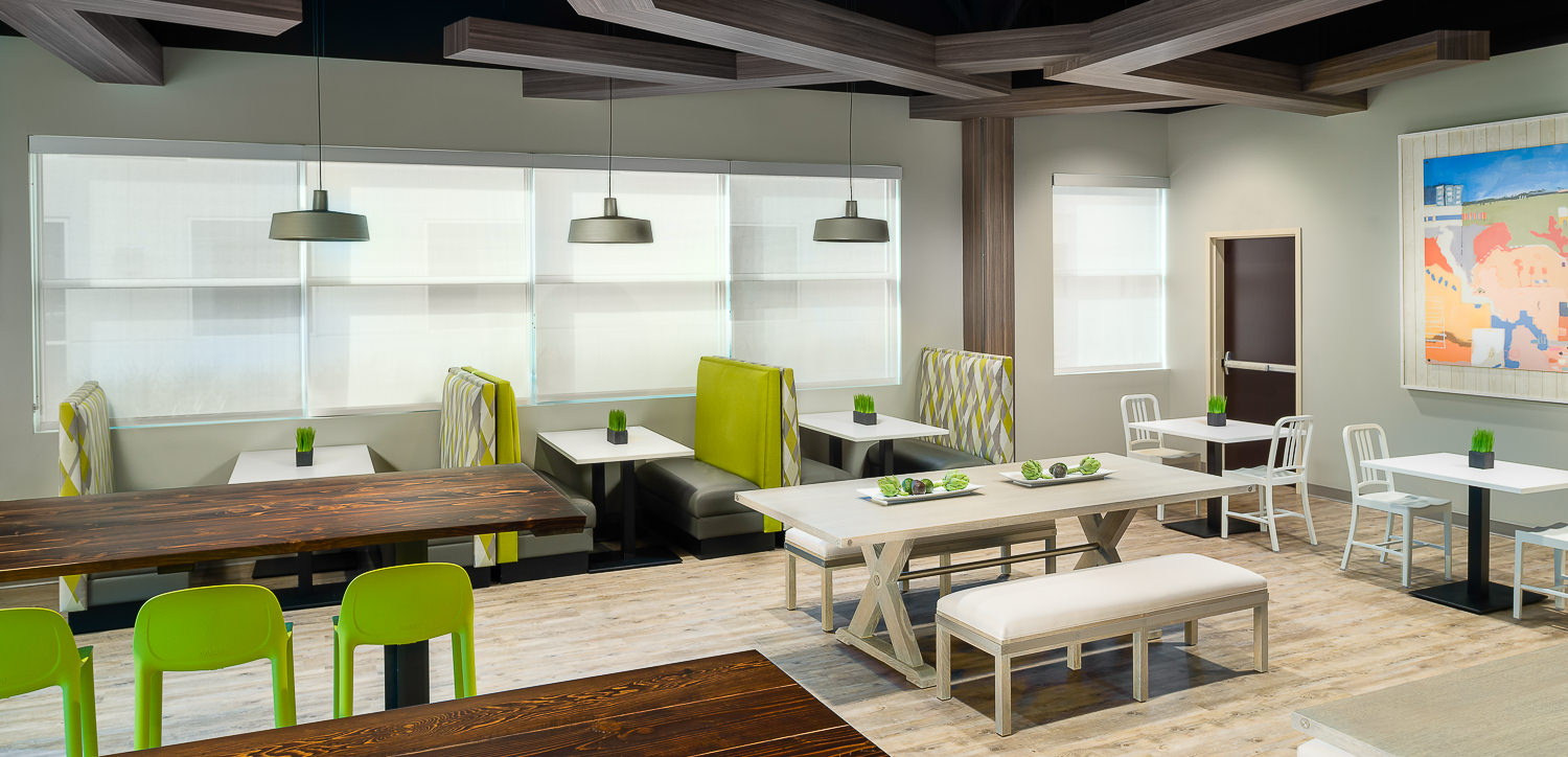 Dining Room in new healthcare facility - The Woodlands TX " Photography by Houston Architectural Photographer  Lakeview-201801-008-Edit.psd  Houston Commercial Architectural Photographer Dee Zunker