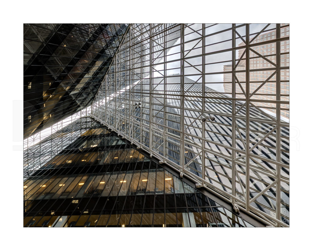 Looking up inside Pennzoil Place  Pennzoil Place.jpg  Houston Commercial Architectural Photographer Dee Zunker