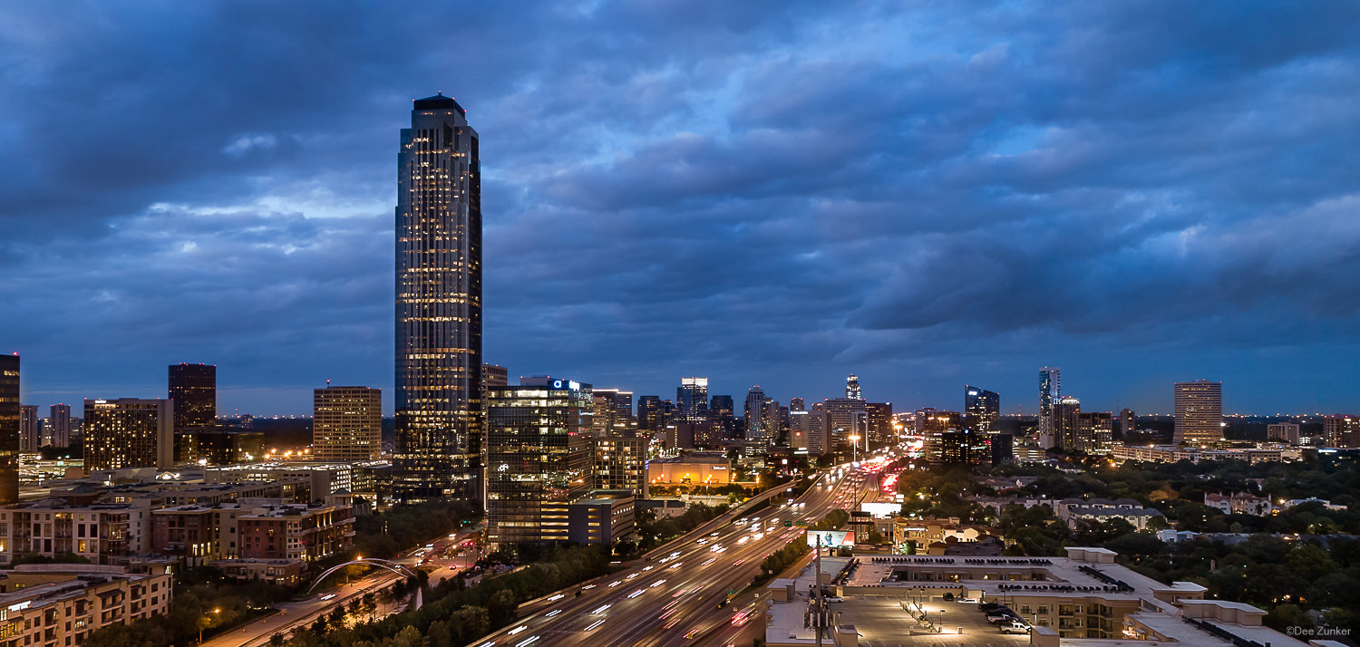 Williams Tower on a Cloudy Night at Twilight Houston Drone Photographer Dee Zunker