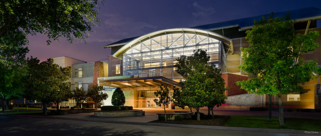 Baylor Scott White- Hospital; Plano TX Architectural Photography of Exterior at Dawn