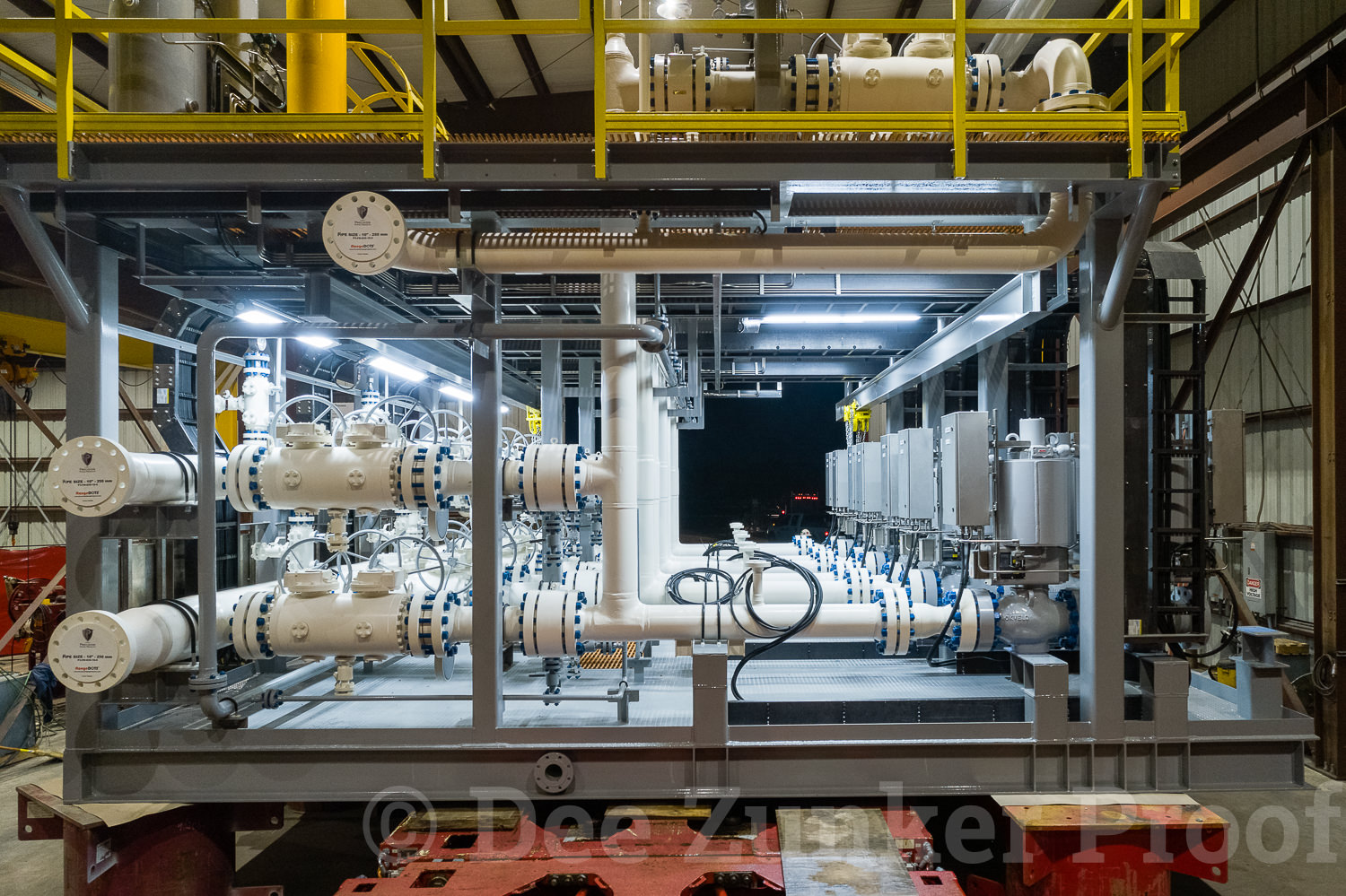 Industrial photo of a new valve skid ready for transport at the manufacturing facility 