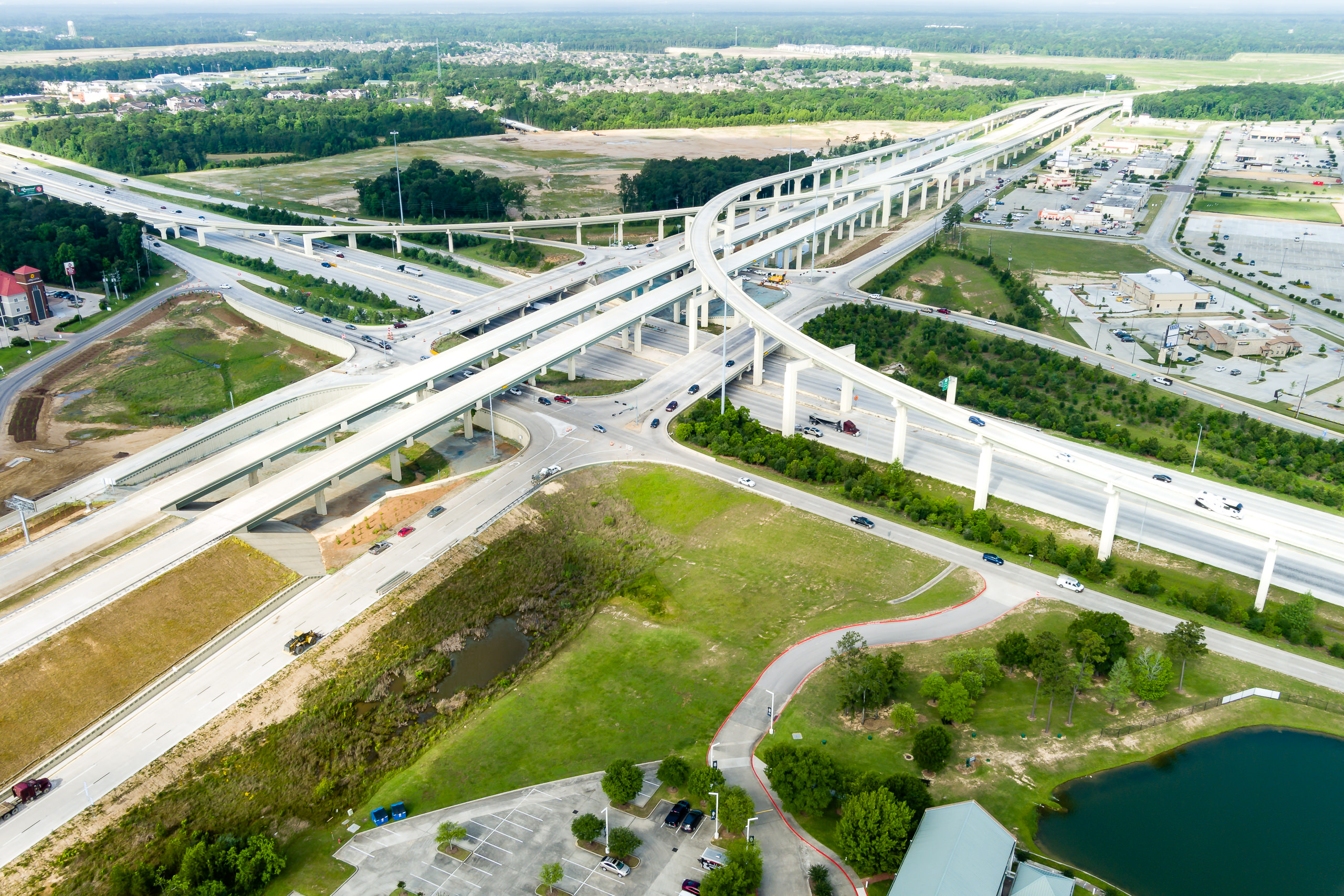 Aerial drone photo of the Hwy 99 / I-10 east interchange, a 2022 infrastructure construction project completed by Granite Construction.