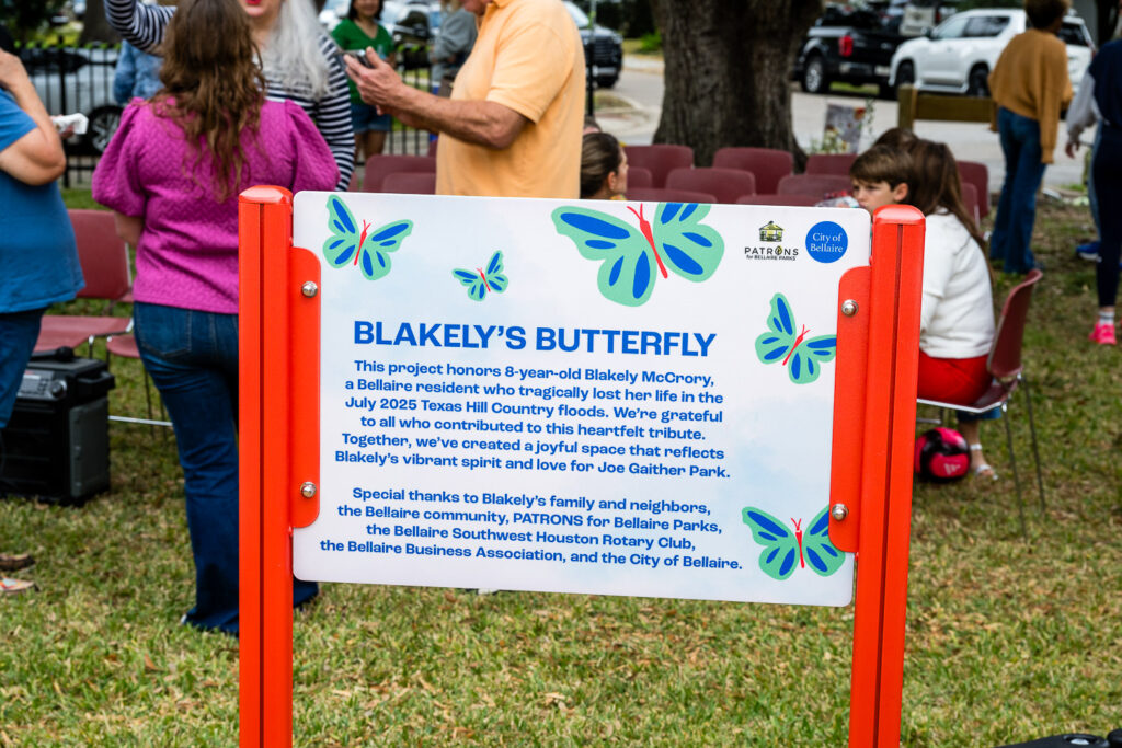Dedication of Blakely's Butterfly Installation at Joe Gaither Park in Bellaire, TX December 13, 2025