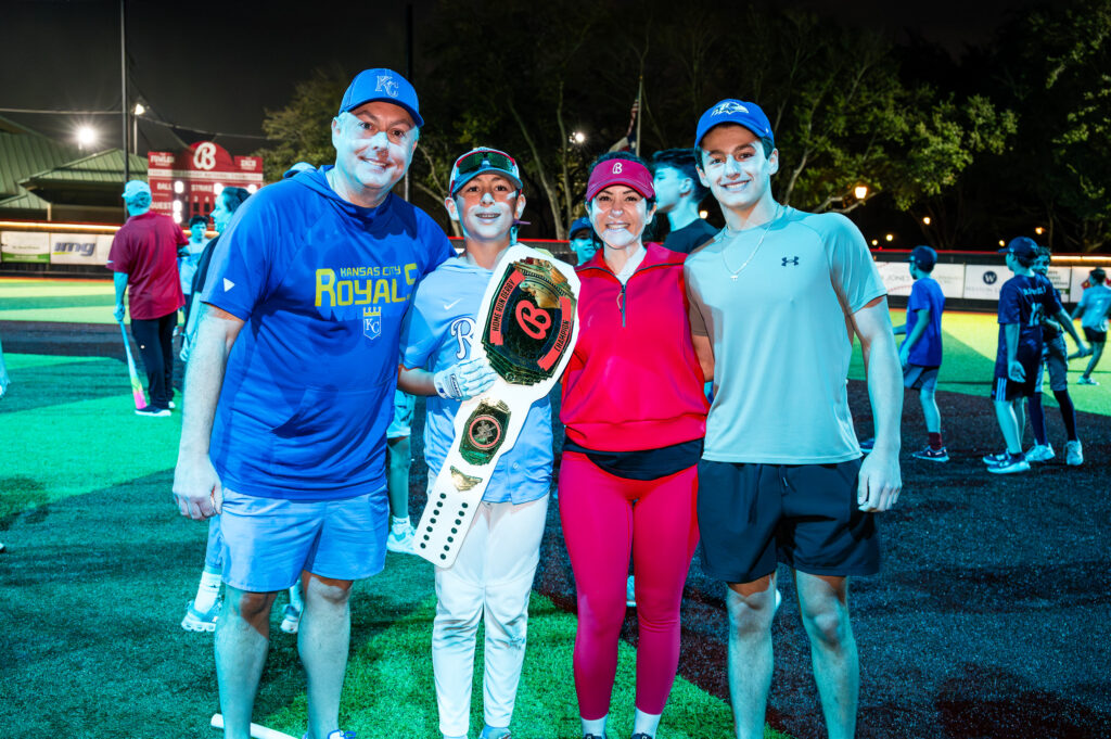 Joe Perry poses with his family after winining the 2026 Bellaire Little League Home Run Derby