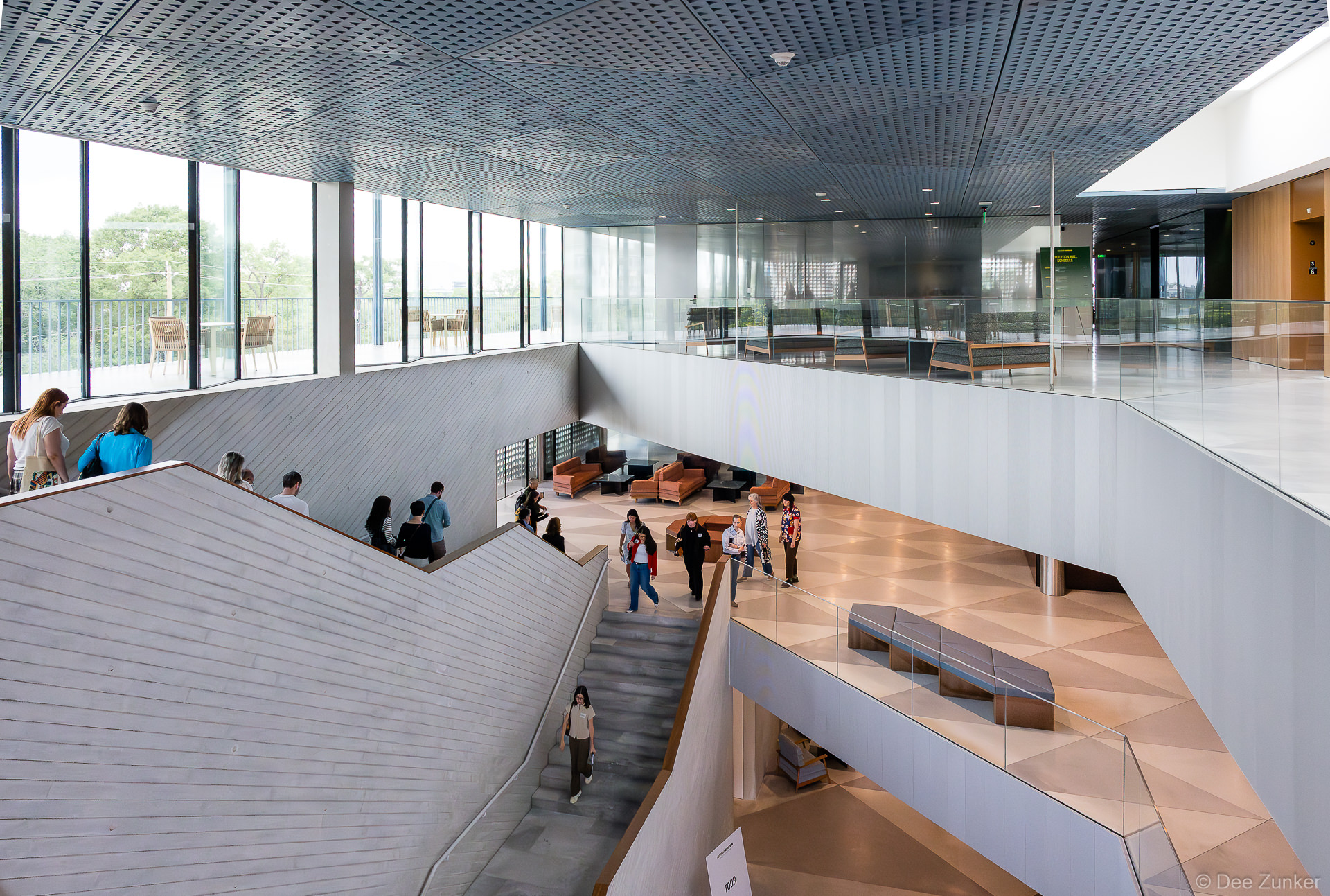 Attendees explore the multi-level atrium and grand staircase of The Ismaili Center Houston during Gulf Coast Green 2026.