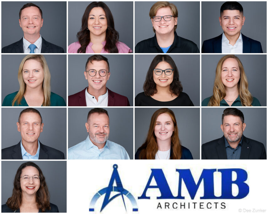 Grid of 13 professional corporate headshots for a Houston architecture firm, photographed by Dee Zunker Photography.