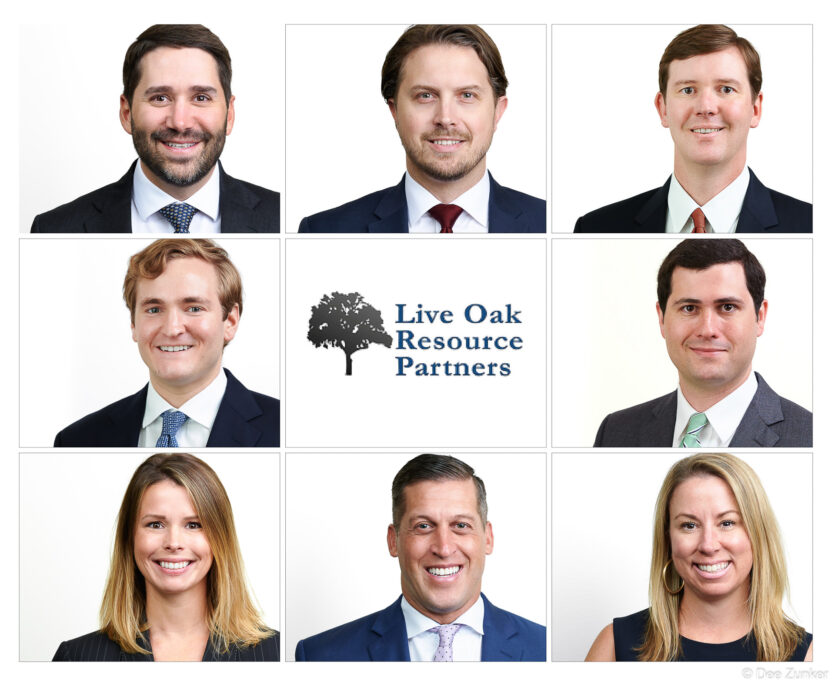 Composite of eight professional corporate headshots for a Houston energy resource partners firm, photographed by Dee Zunker Photography.